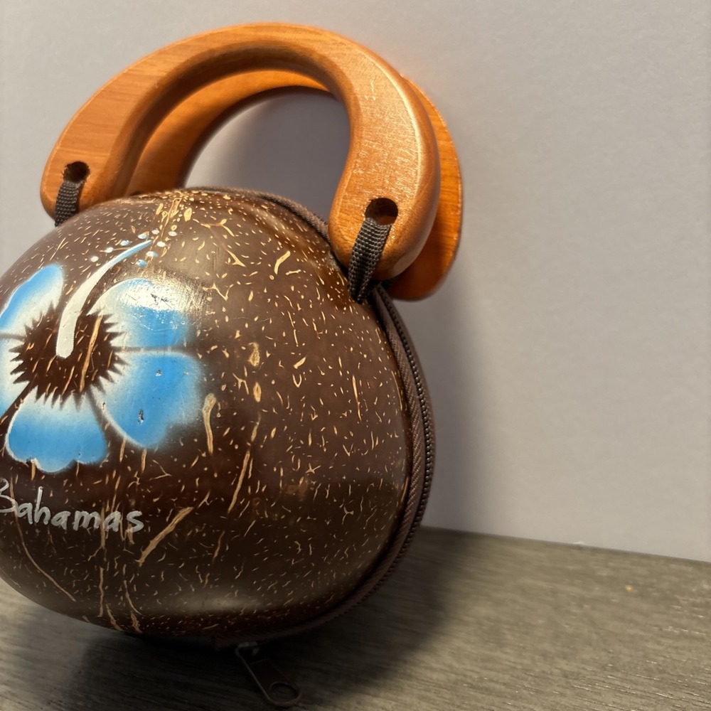 Coconut Bag Purse Bahamas With Handle‎ & Zipper Hawaiian Tropical - Picture 2 of 9